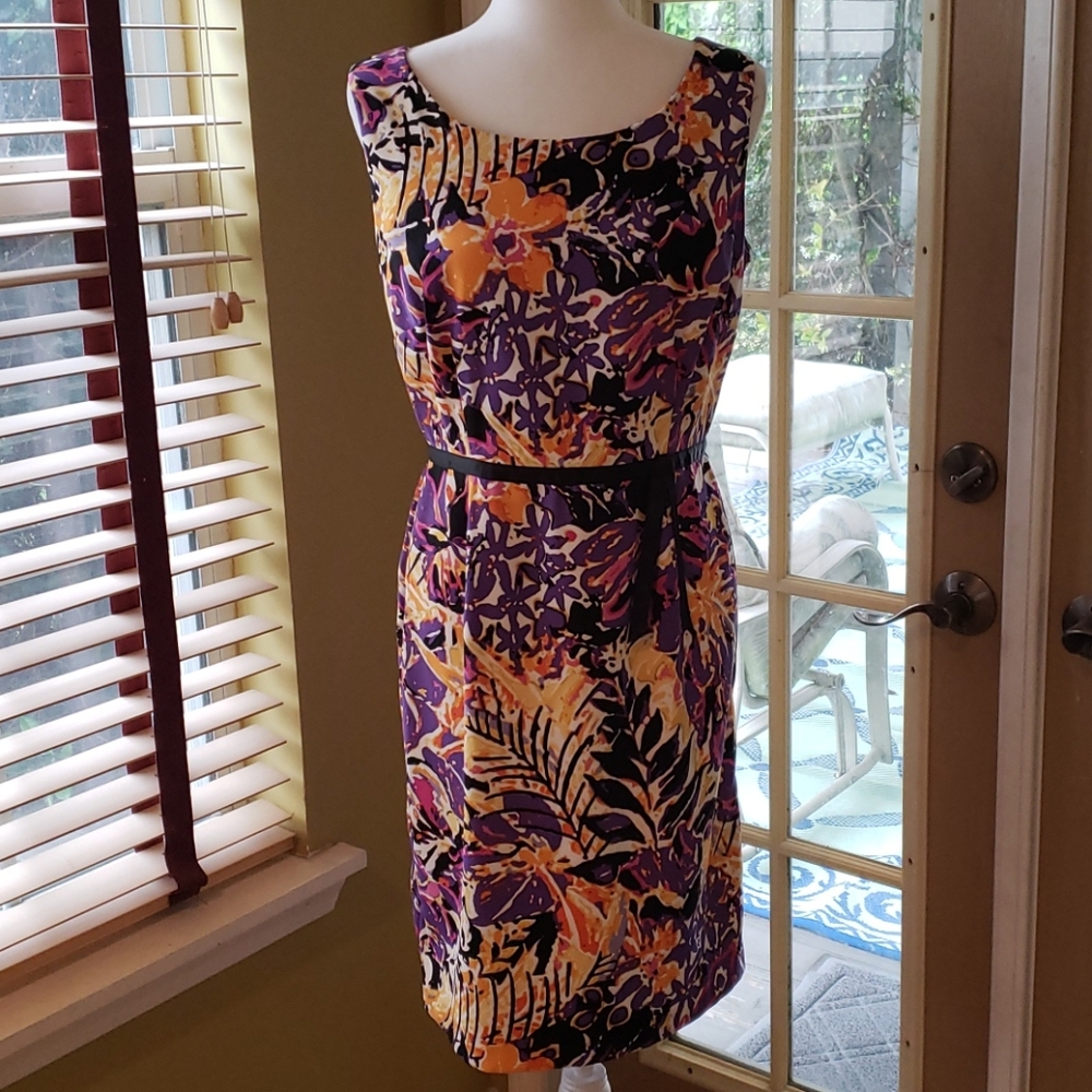 Purple floral with black waist tie